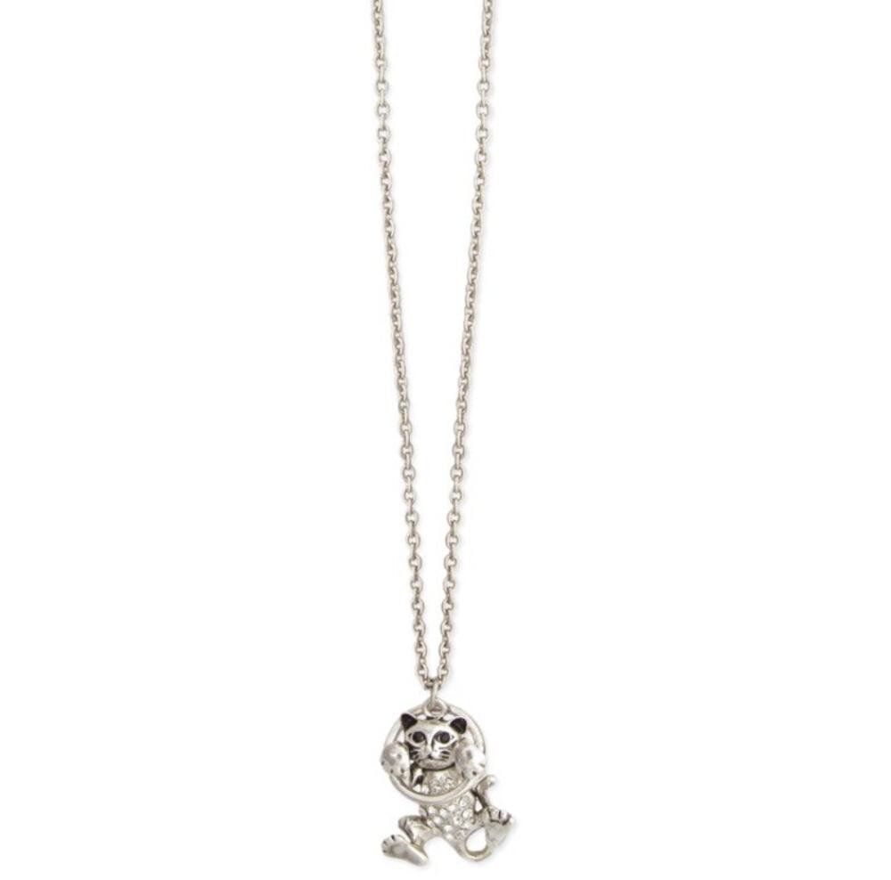New Silver & Rhinestone Kitty Cat Kitten Hang in There Pendant Necklace